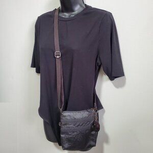 KIPLING Keiko CTD Cross Body Bag Purse Coated Nylon Gorilla Keychain Black 7x7.5